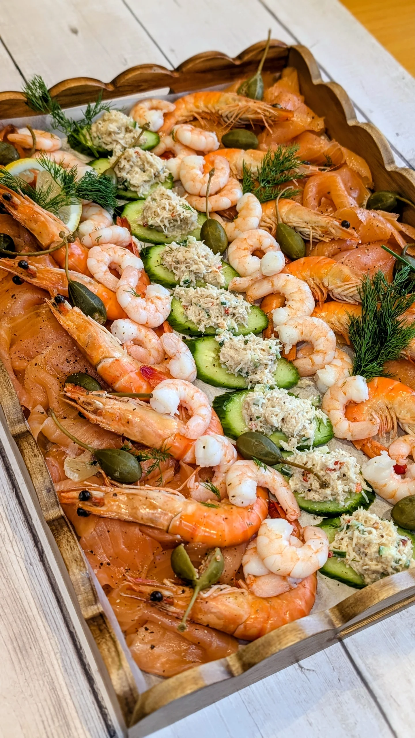 A Fig and Thyme prawn and smoked salmon tray